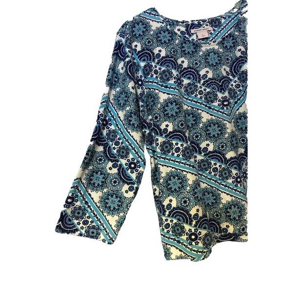 Allison Daley T-Shirts Women’s Floral Embellished Blue White 3/4 Sleeve Sz L - Picture 3 of 9